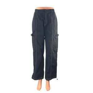 Rebelflow Black High Waisted Straight Palazzo Wide Leg Cargo Trousers Pants S